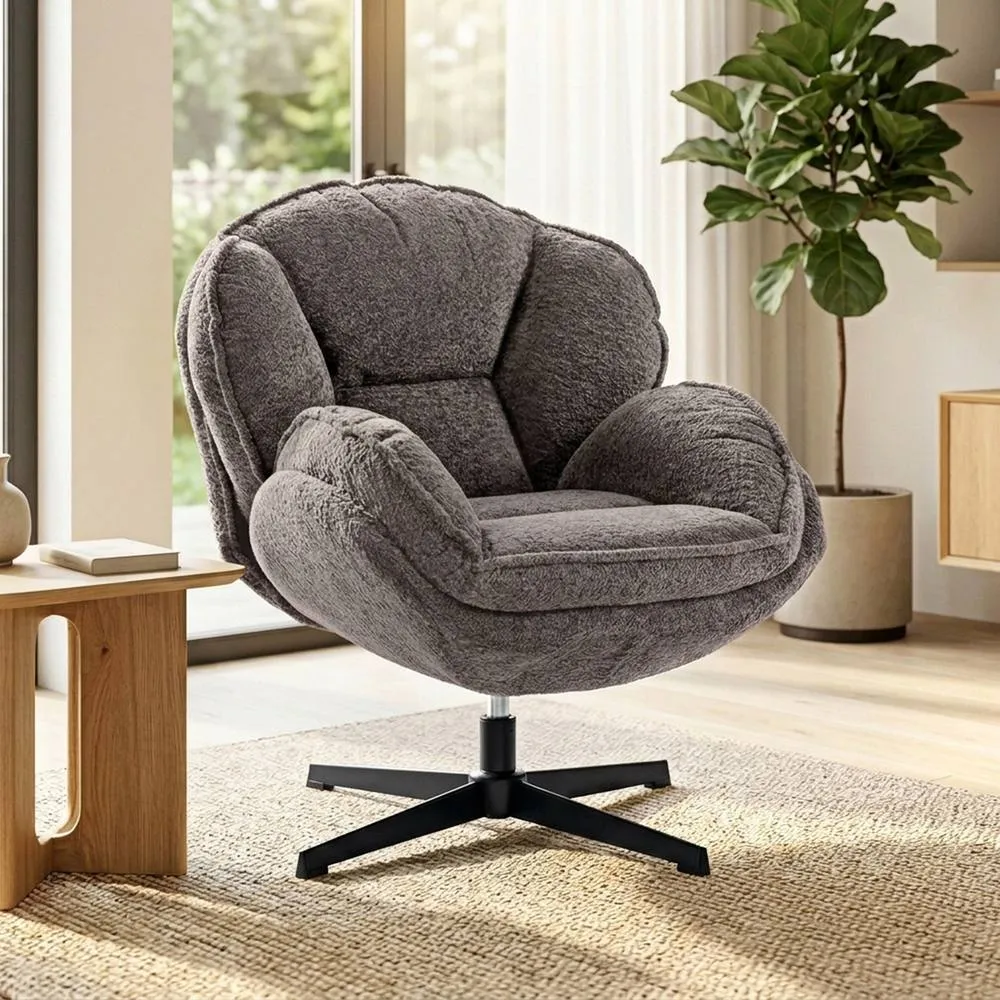 HOMCOM Accent Chair with 360° Swivel for Living Room in Grey