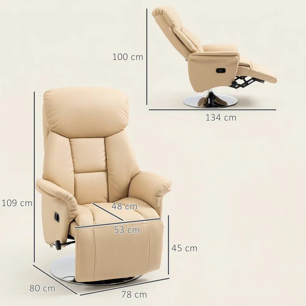HOMCOM Adjustable Swivel Recliner with Footrest, Padded Arms, Beige 3