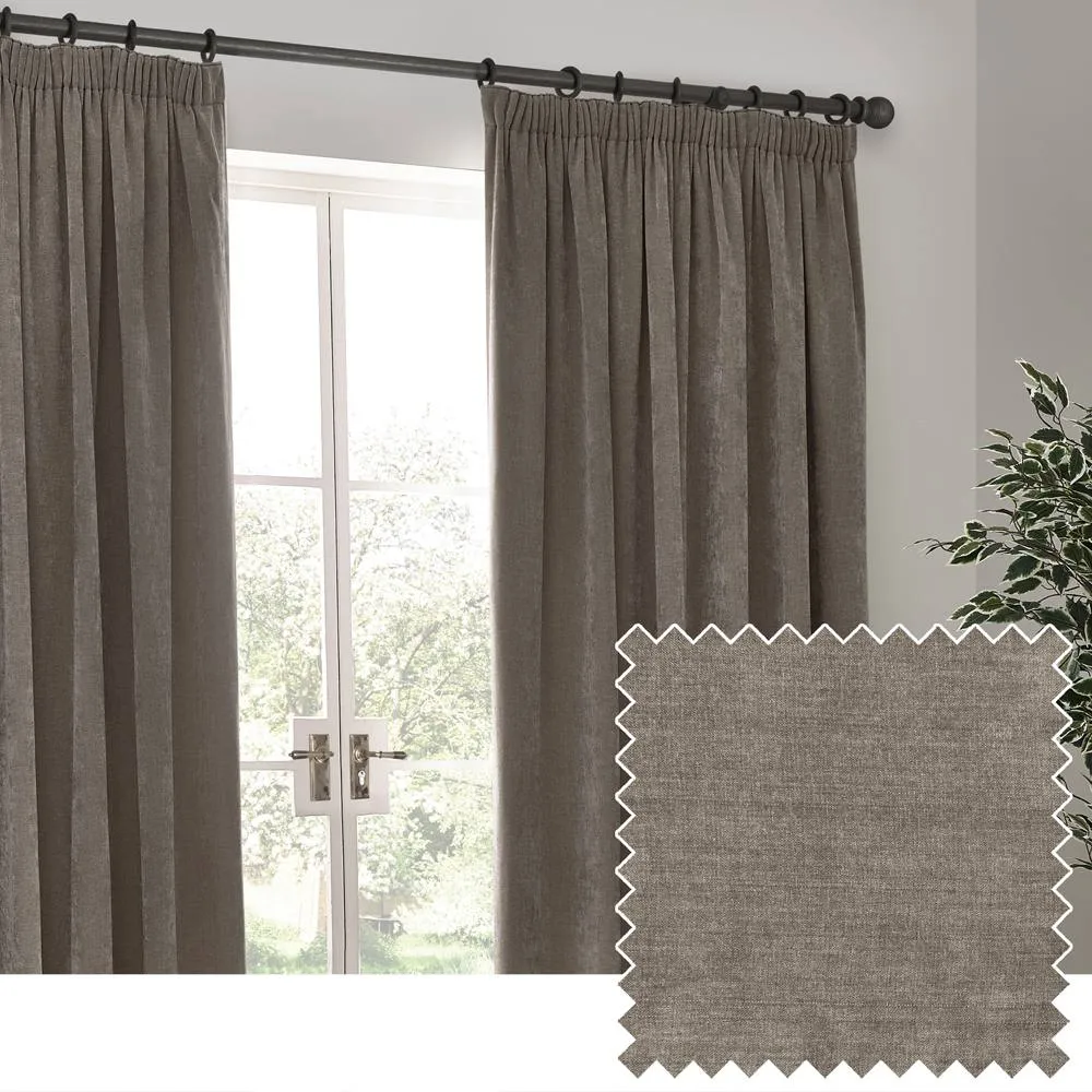 Yard Heavy Chenille Blackout Pencil Pleat Curtain Pair in Beige