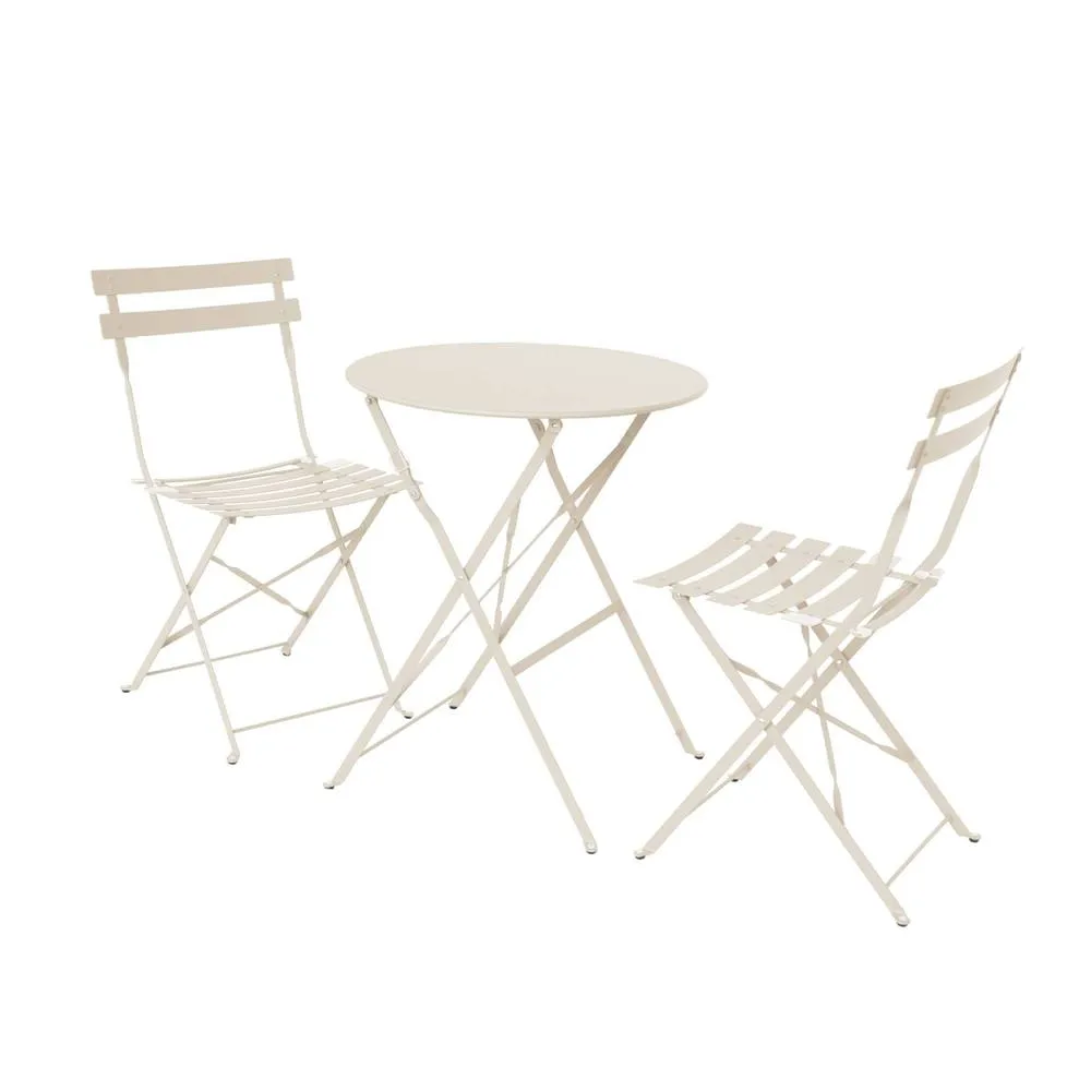 sweeek Round folding metal bistro garden table with 2 chairs in Beige 2