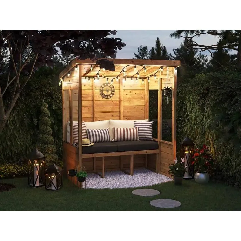 Dunster House Wooden Garden Arbour With Glazed Panels, W1.8m x D1.2m / W6' x D4' in Light Tan 3