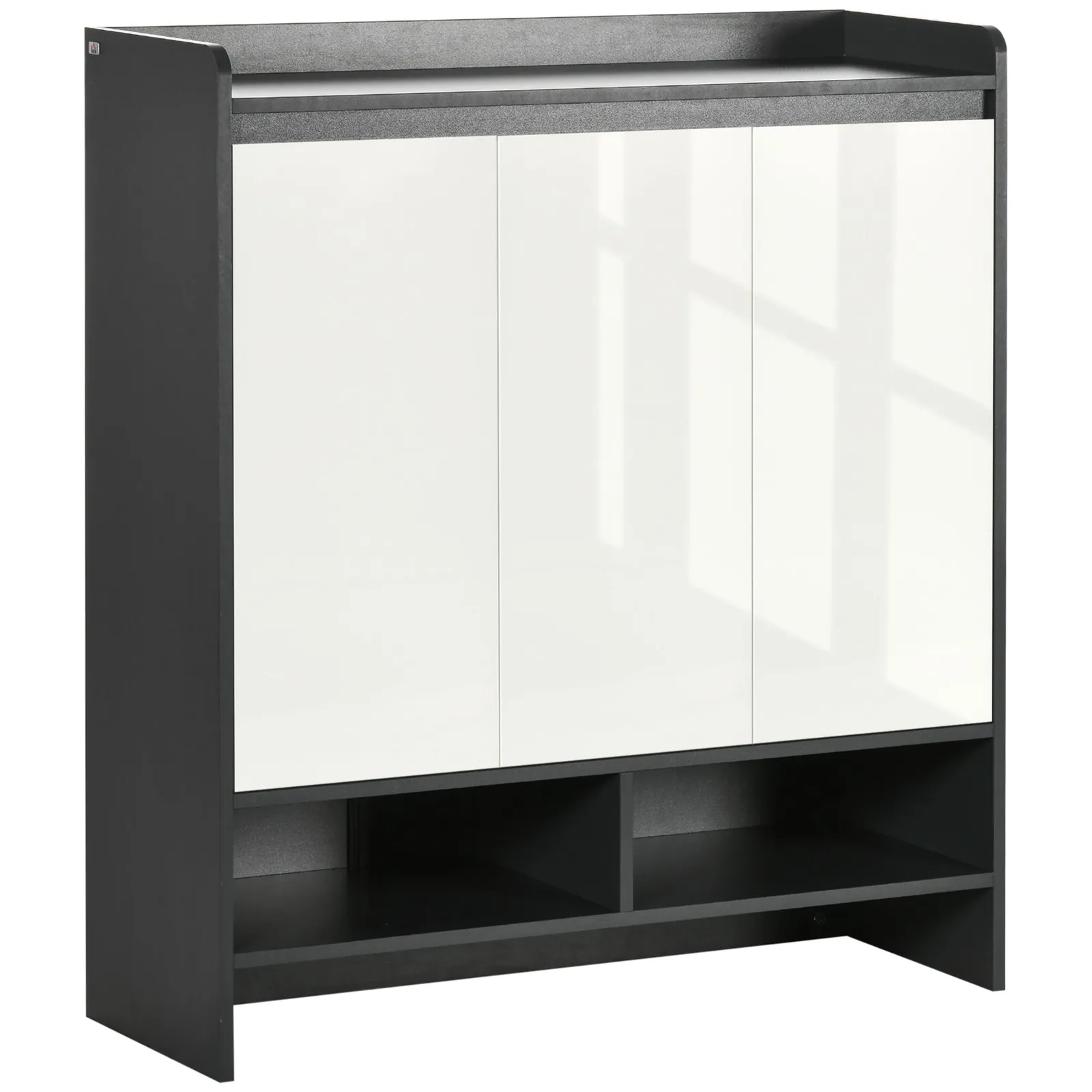 HOMCOM Storage Cabinet with High Gloss White Doors for 19 Pairs of Shoes in Grey 2