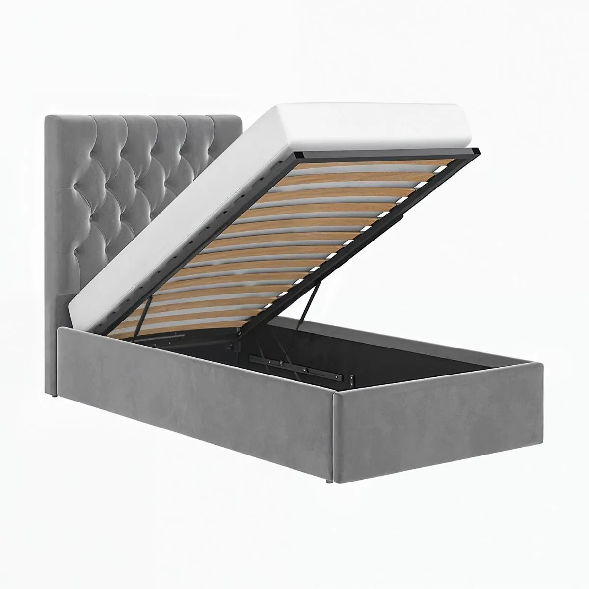 Flair Milan Velvet Single Ottoman Bed in Grey 5