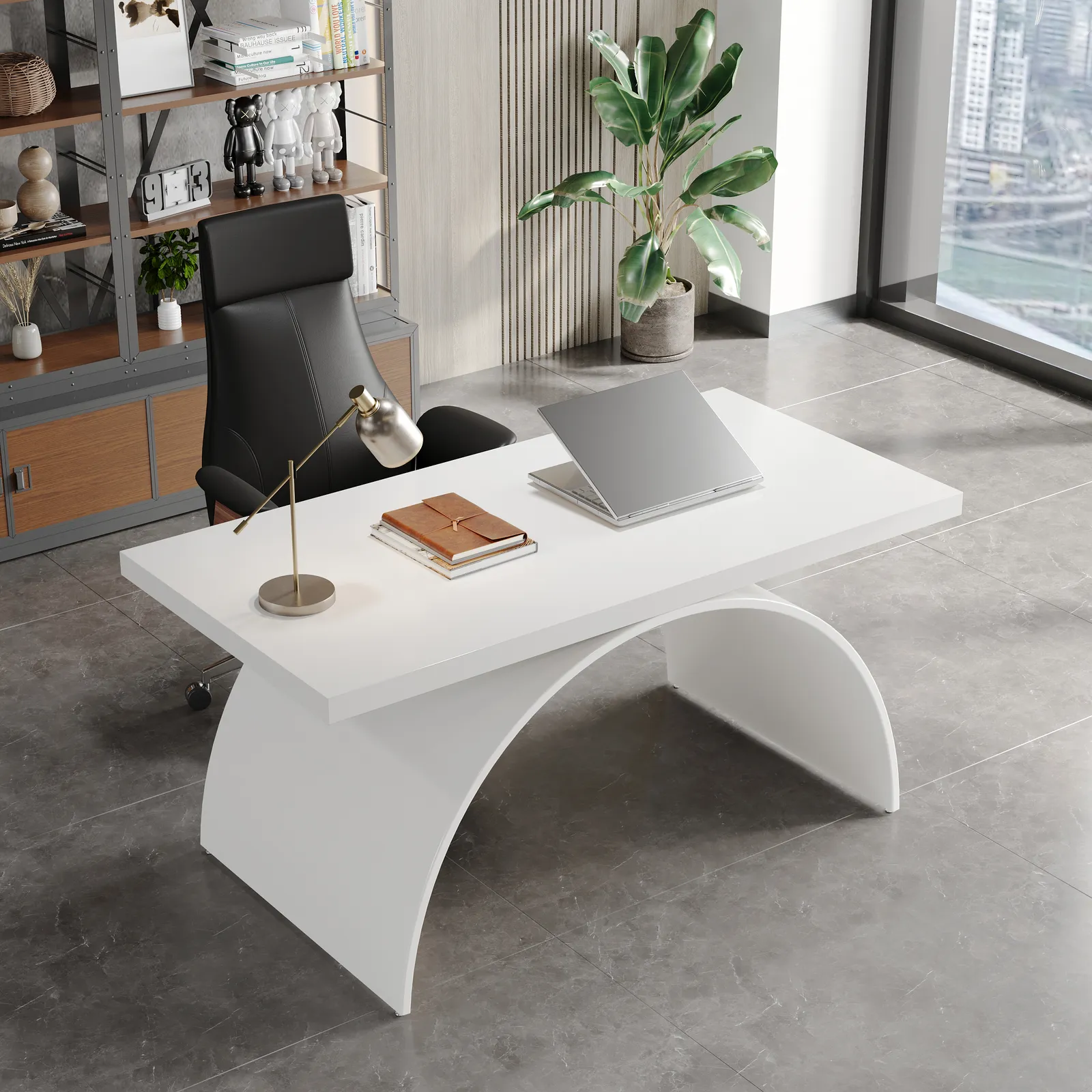 Industrial 160 cm Rectangular White Wood Desk with Metal Base