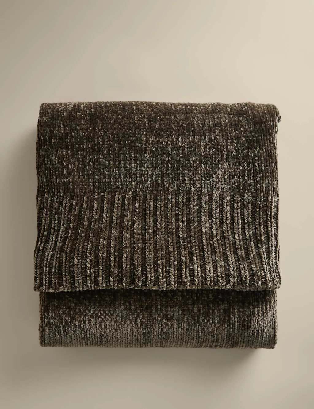 M&S Chenille Knitted Throw Khaki