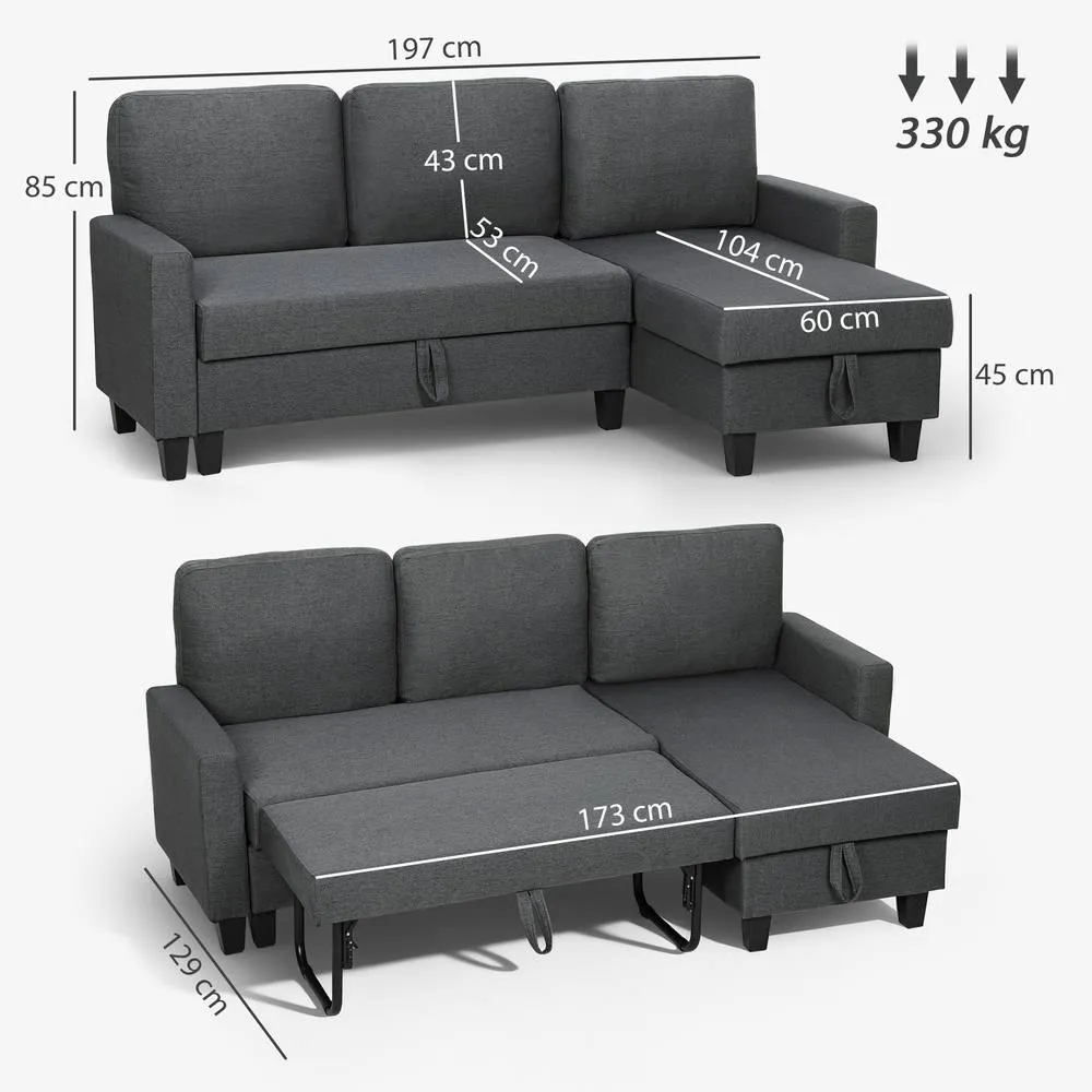 HOMCOM Fold-Out Convertible Sofa Bed with Removable Covers in Dark Grey 3