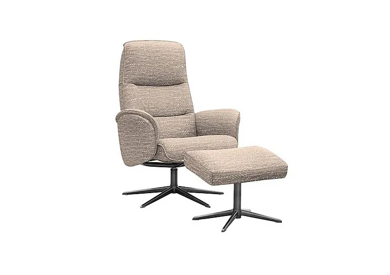 Falum Fabric Swivel Recliner Chair and Footstool with Black Base