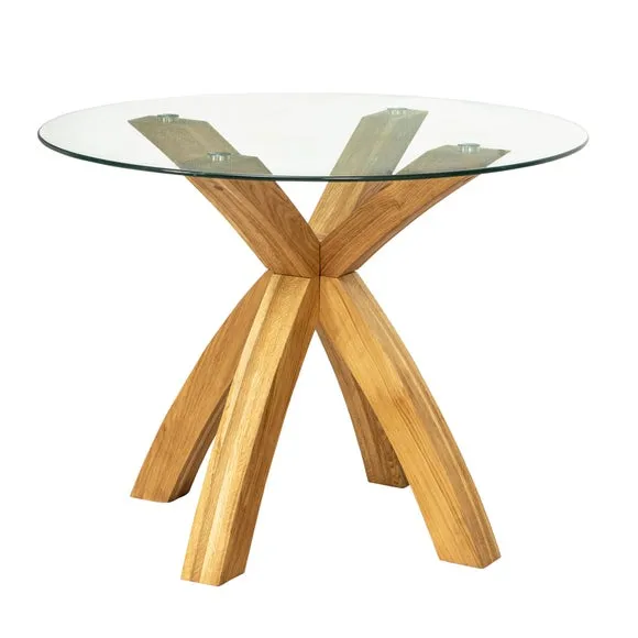 Xavi 4 Seater Round Dining Table, Glass and Oak 3