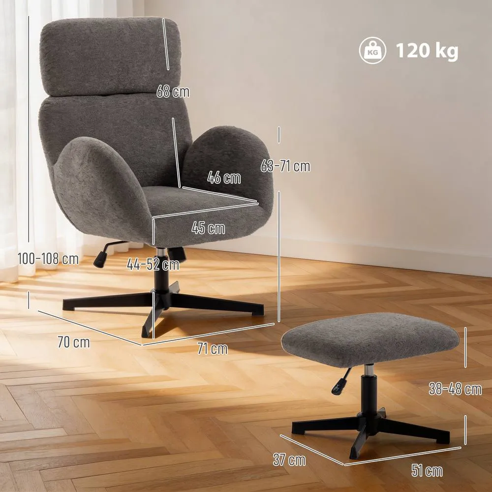HOMCOM Swivel Armchair with Footstool, Rocking Accent Chair in Grey 3