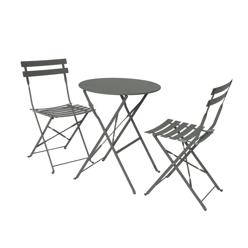 sweeek Round folding metal bistro garden table with 2 chairs in Khaki 2