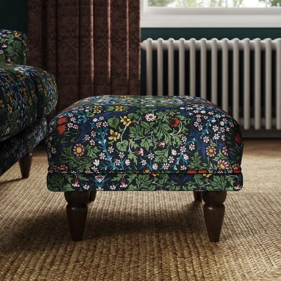 Jolene William Morris Blackthorn Print Velvet Footstool 2