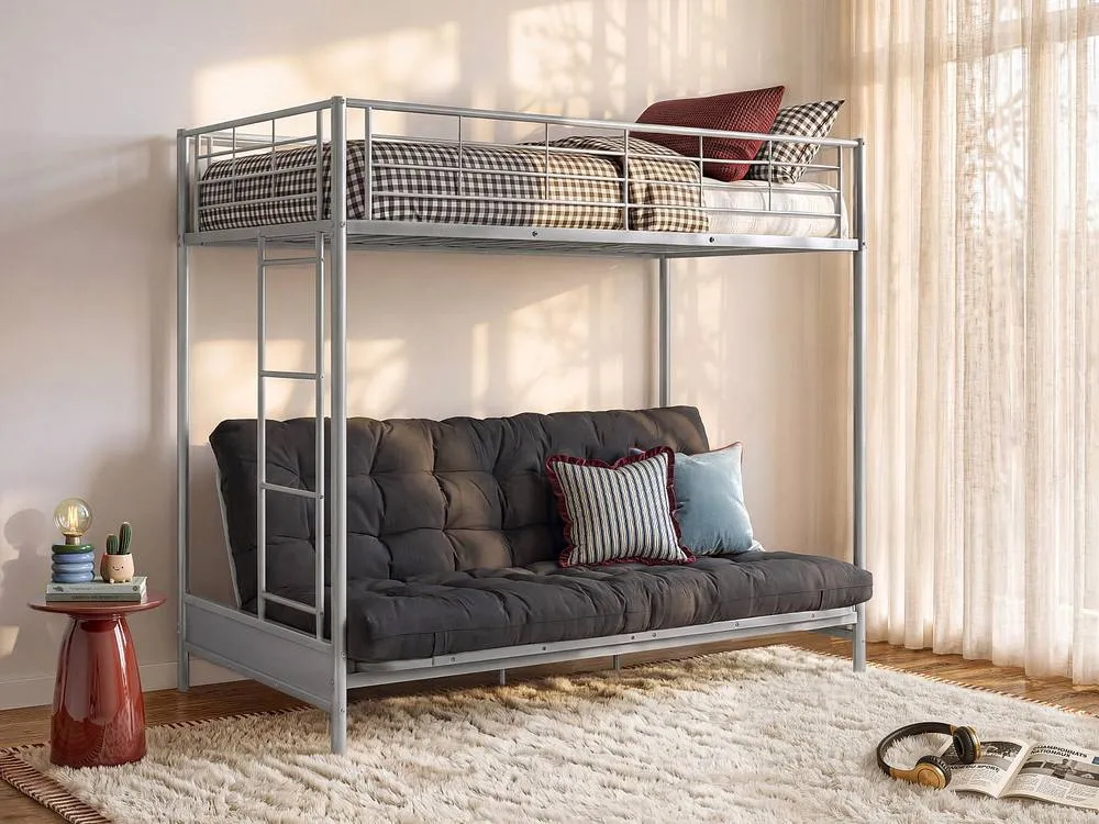 Vente-unique High Sleeper Bed 90 X 190 Cm - With Sofa Bed - Metal - Silver - MODULO 3