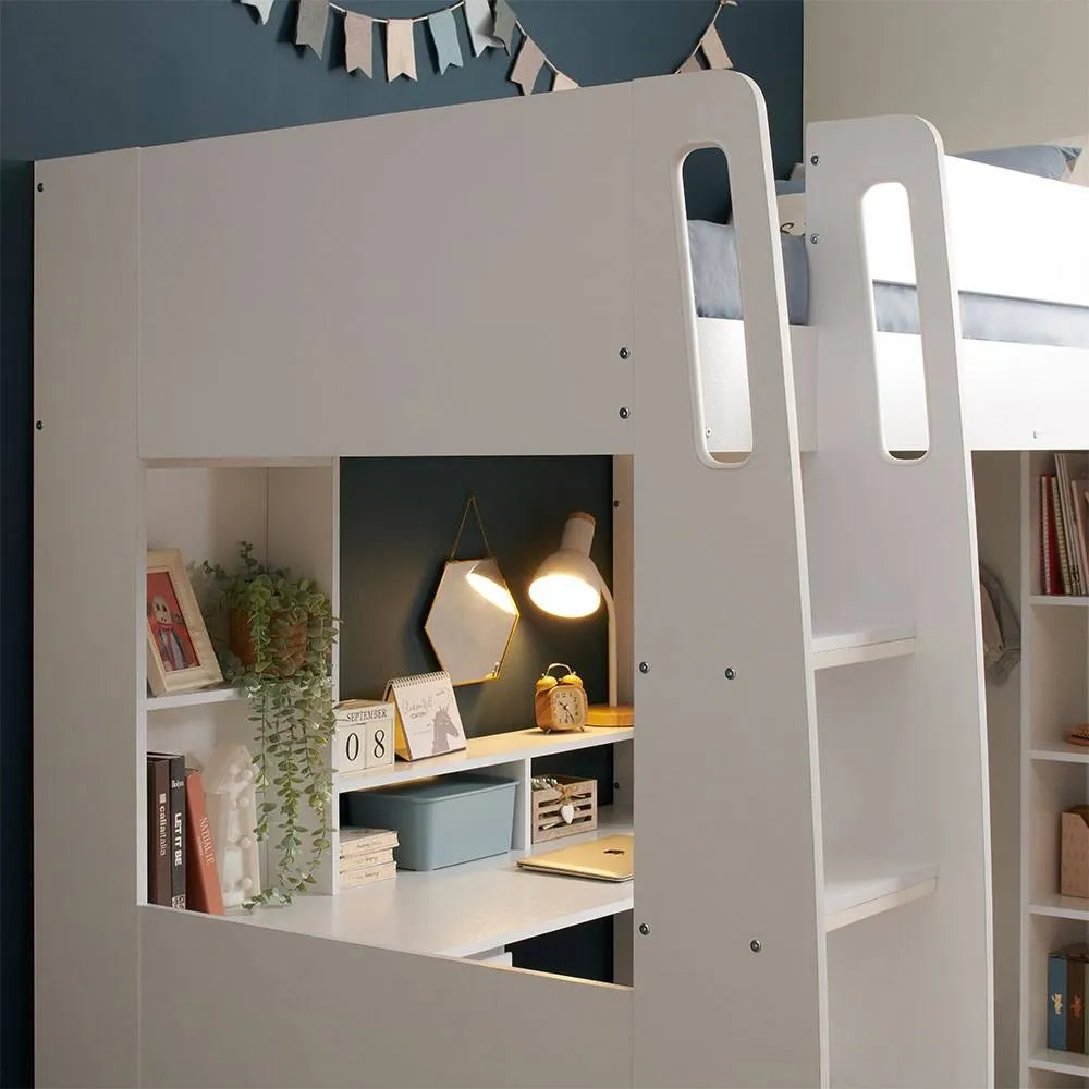 Flair Harper High Sleeper Bed with Desk, Wardrobe & Storage in White 6