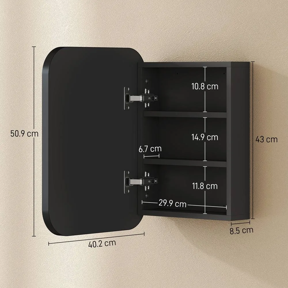 HOMCOM Wall Mounted Bathroom Cabinet with Mirror Adjustable Shelves in Black 3