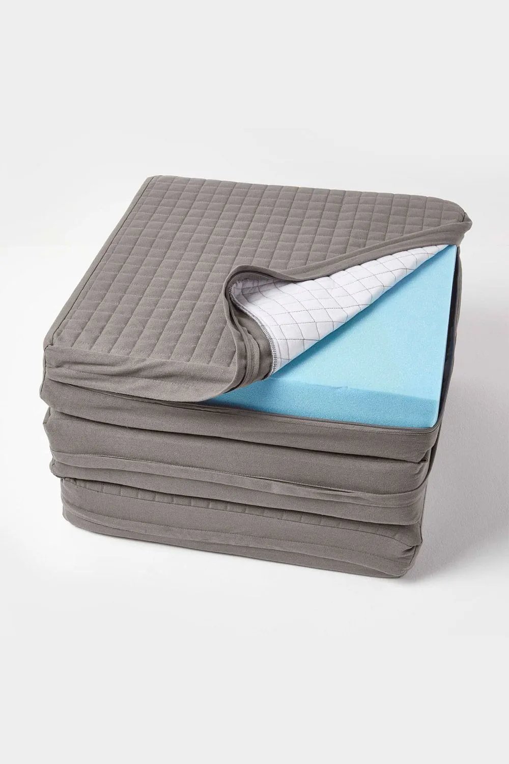 Homescapes Quilted Cotton 3 Seater Orthopaedic Booster Cushion Cover in Charcoal 1