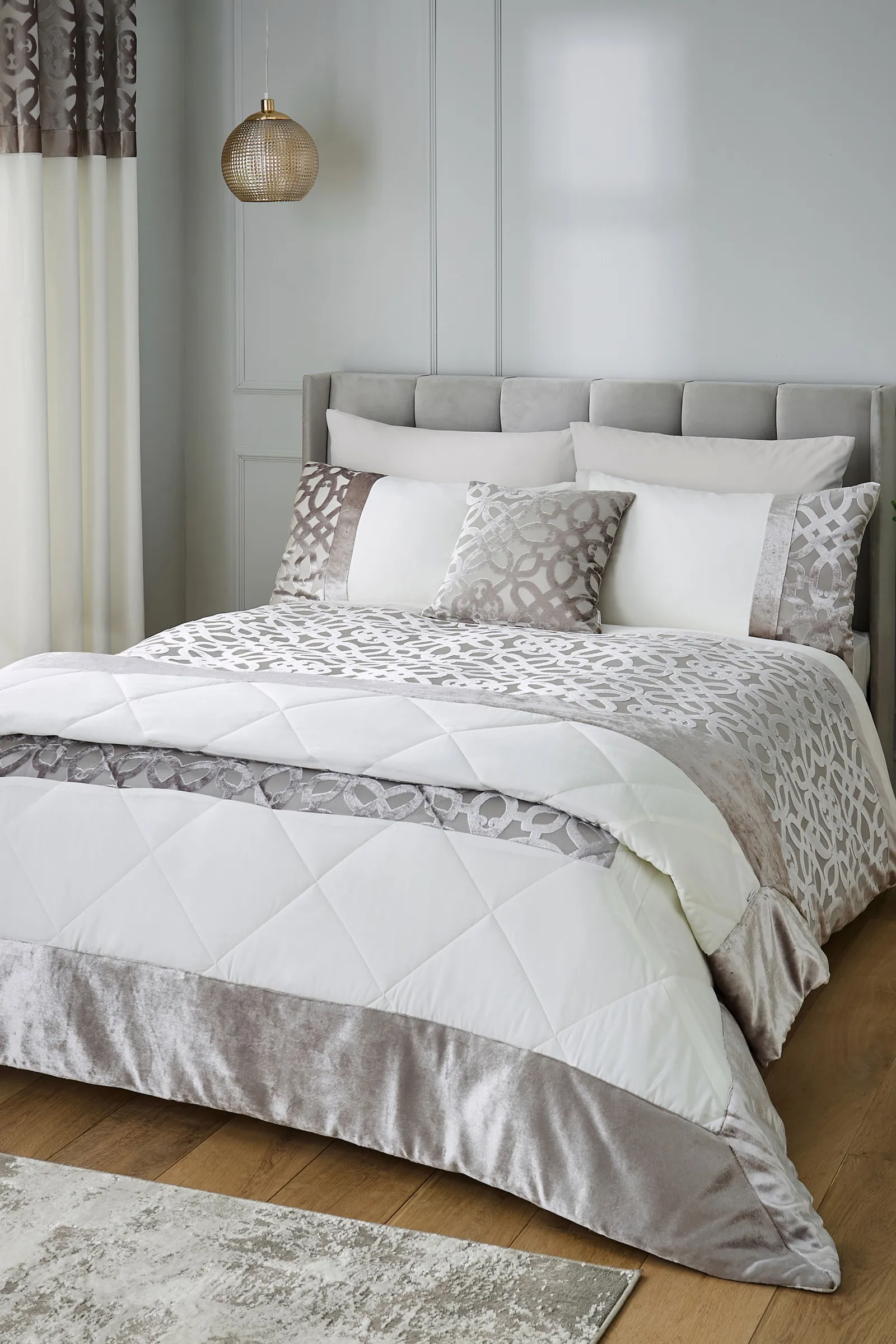 Catherine Lansfield 'Lattice Cut Velvet' Cushion in Natural 3