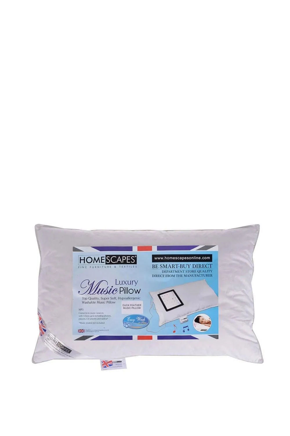 Homescapes Duck Feather Music Pillow With Speaker in White