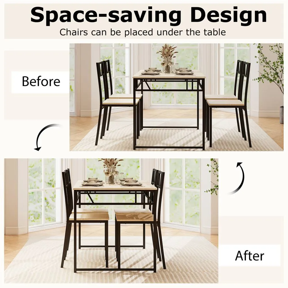 Costway 5 Pcs Dining Table Set Industrial-Style Kitchen Table & 4 Chairs in Natural 5