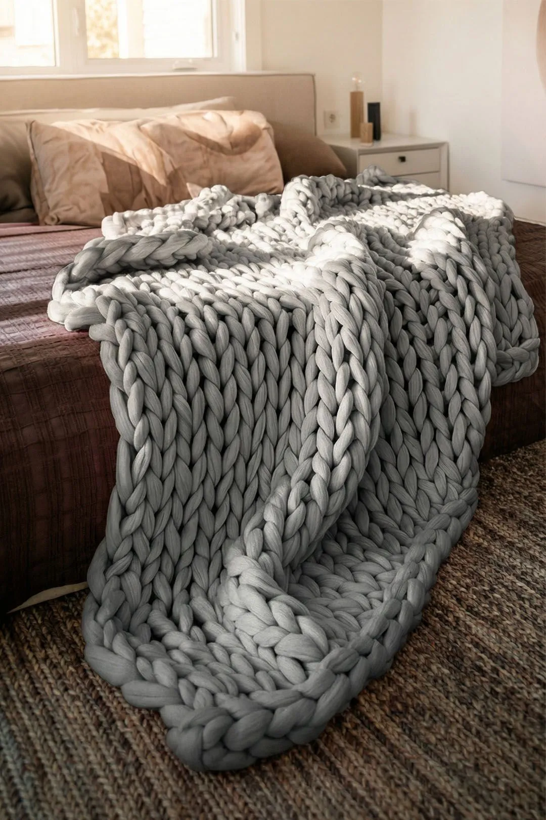 Living and Home 80x100cm Chunky Cable Knit Blanket Thick Yarn Stretch Throw for Sofa, Bed & Chair in Grey