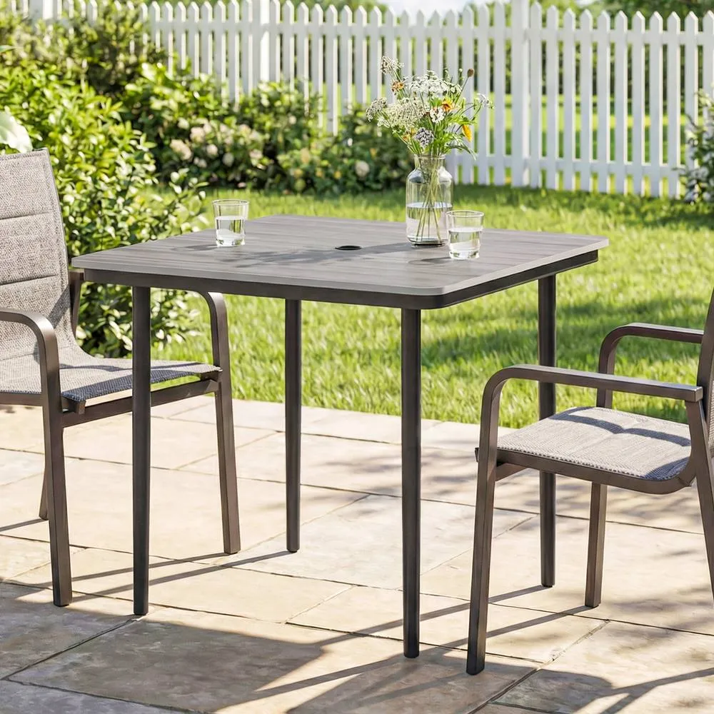 OUTSUNNY Garden Dining Table, Outdoor Table with Umbrella Hole in Light Grey
