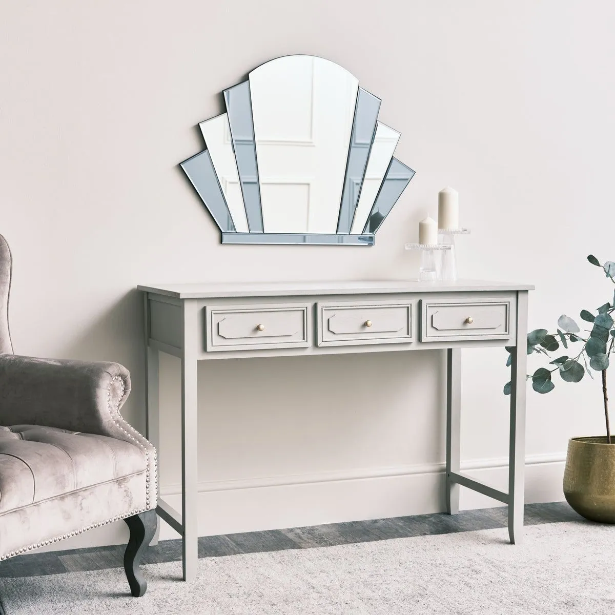 Melody Maison Grey Glass Art Deco Arch Fan Wall Mirror 80cm X 60cm in Light Grey 2