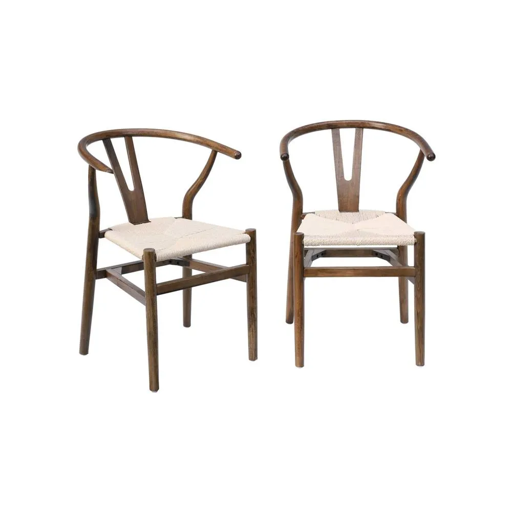 sweeek Pair of wooden chair with rope seat in Brown 2