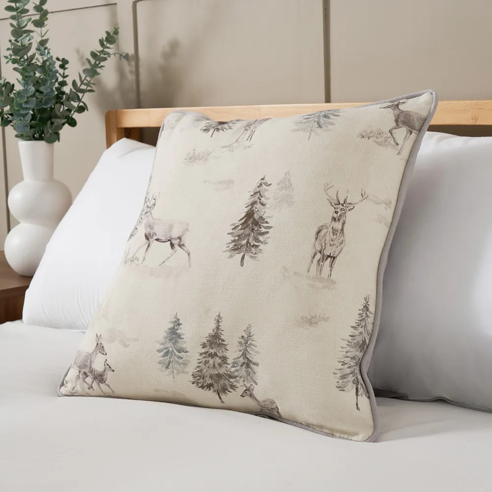Stag Scene Cushion, Cream