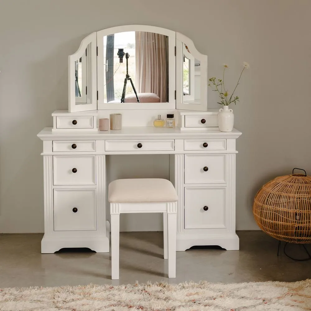 Statement Furniture Gainsborough White Dressing Table Set (Table, Top Drawers, Mirror)
