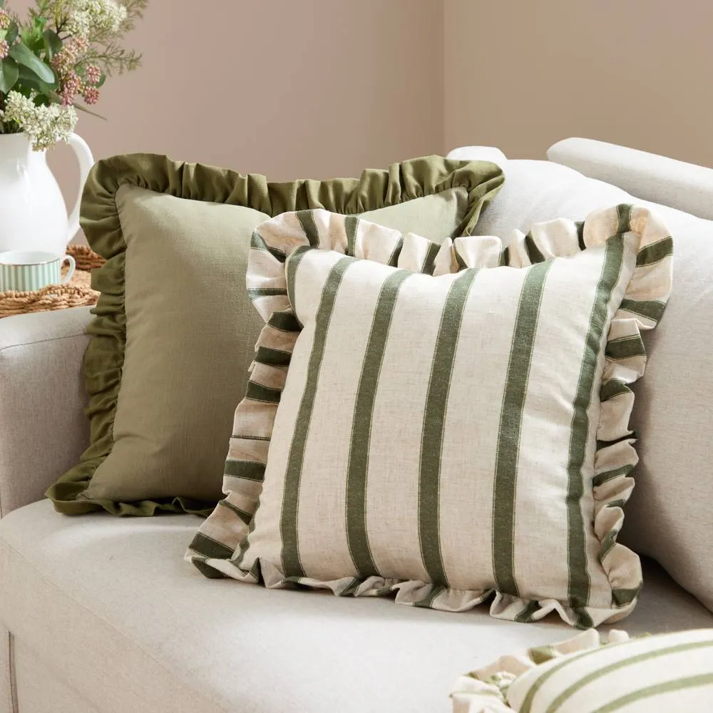 Wylder Effie 100% Cotton Plain Ruffle Cushion in Green 5