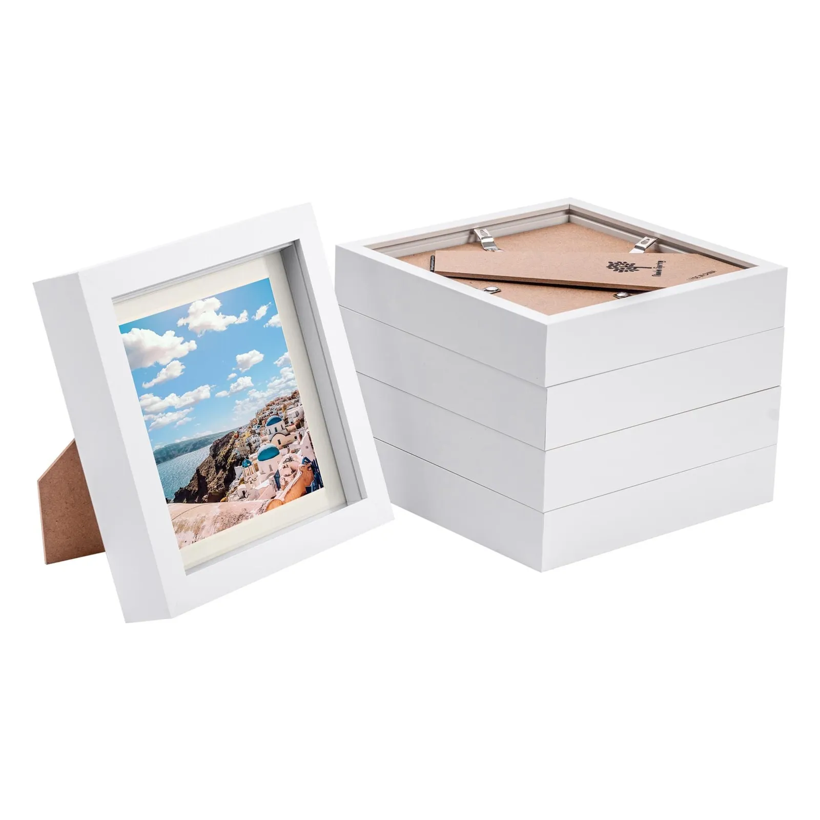 Nicola Spring 6" x 6" White 3D Box Photo Frames - 4" x 4" Mount - Pack of 5 in Ivory
