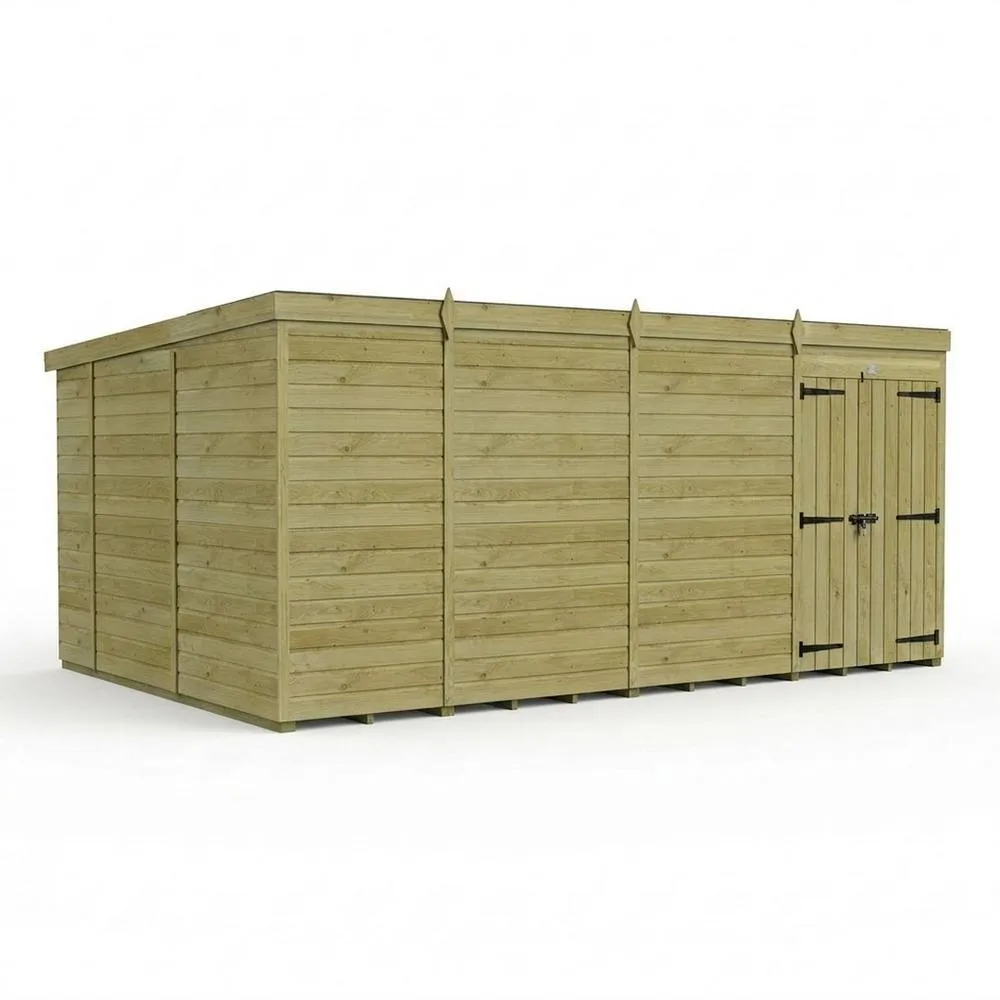 Buttercup Farm 15ft x 10ft Pent Garden Shed Double Door No Windows - Timber in Brown