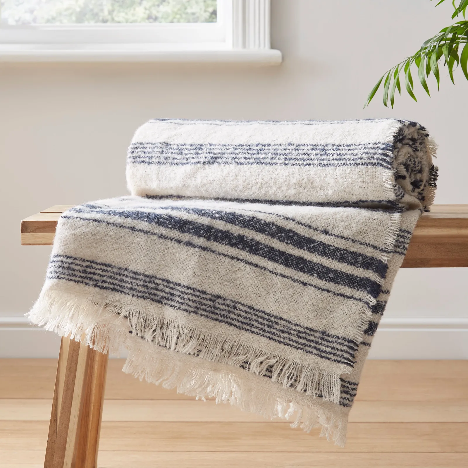 Stripe Boucle Navy Throw Navy Blue and White