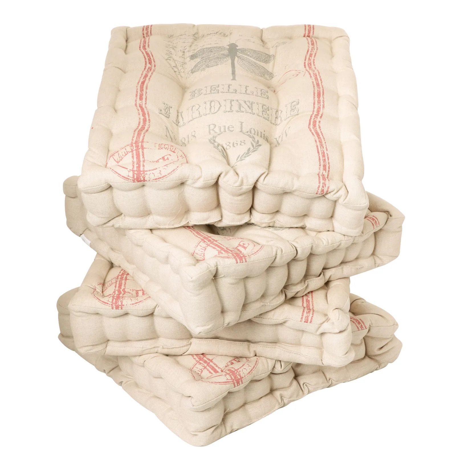 Dibor Set of 4 Vintage Style Indoor Outdoor Chair Seat Pad Garden Box Cushions L40cm x W40cm in Grey