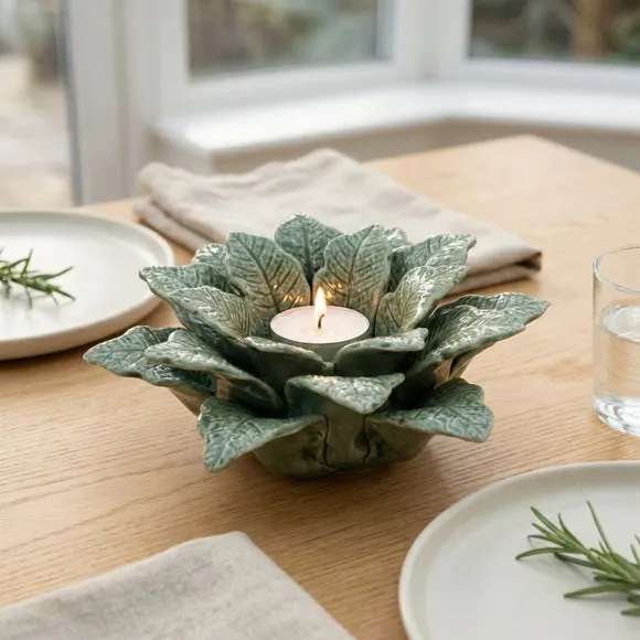 Green Flower Ceramic Tealight Holder