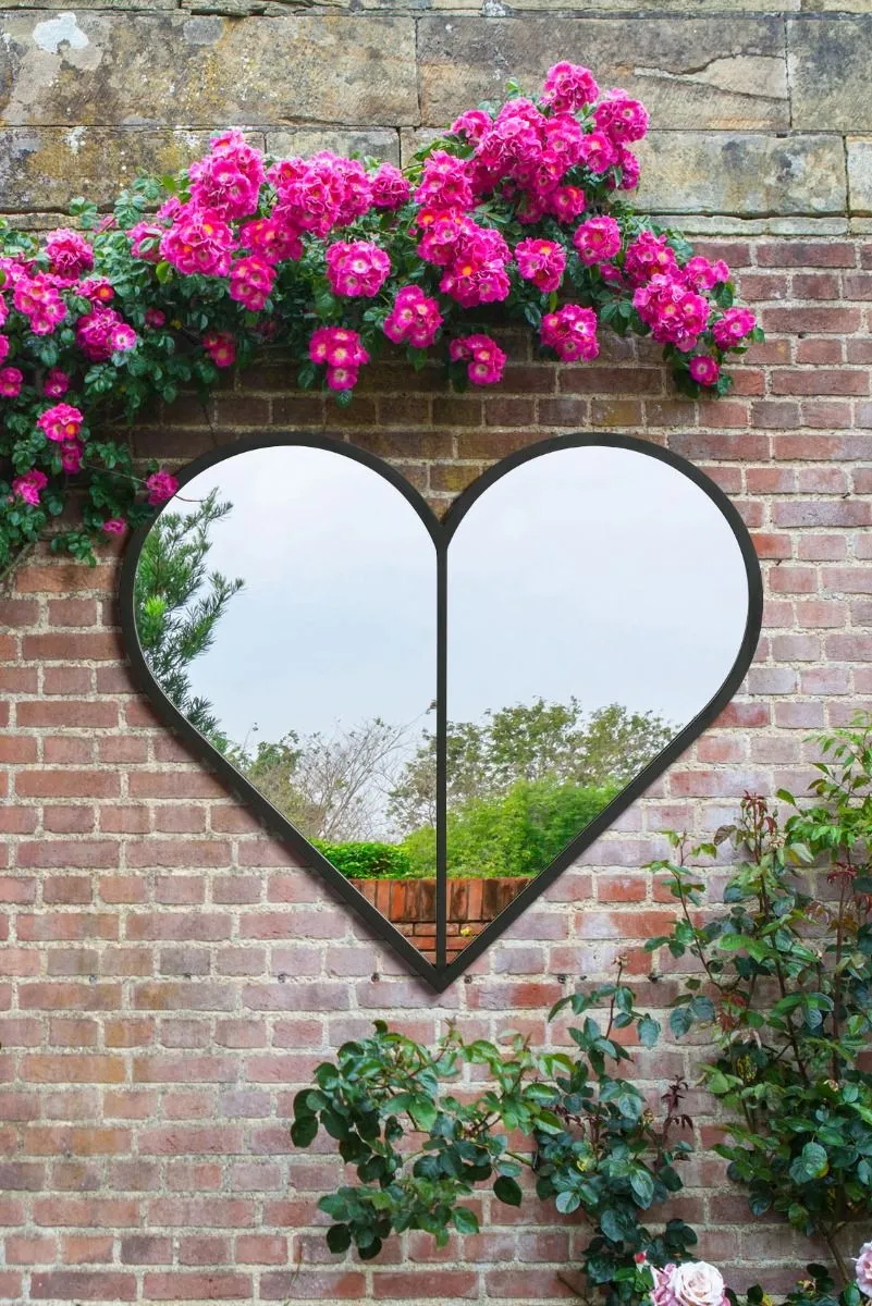 MirrorOutlet Black Metal Framed Heart Shaped Wall Garden Mirror (80CM X 80CM) MAX 2