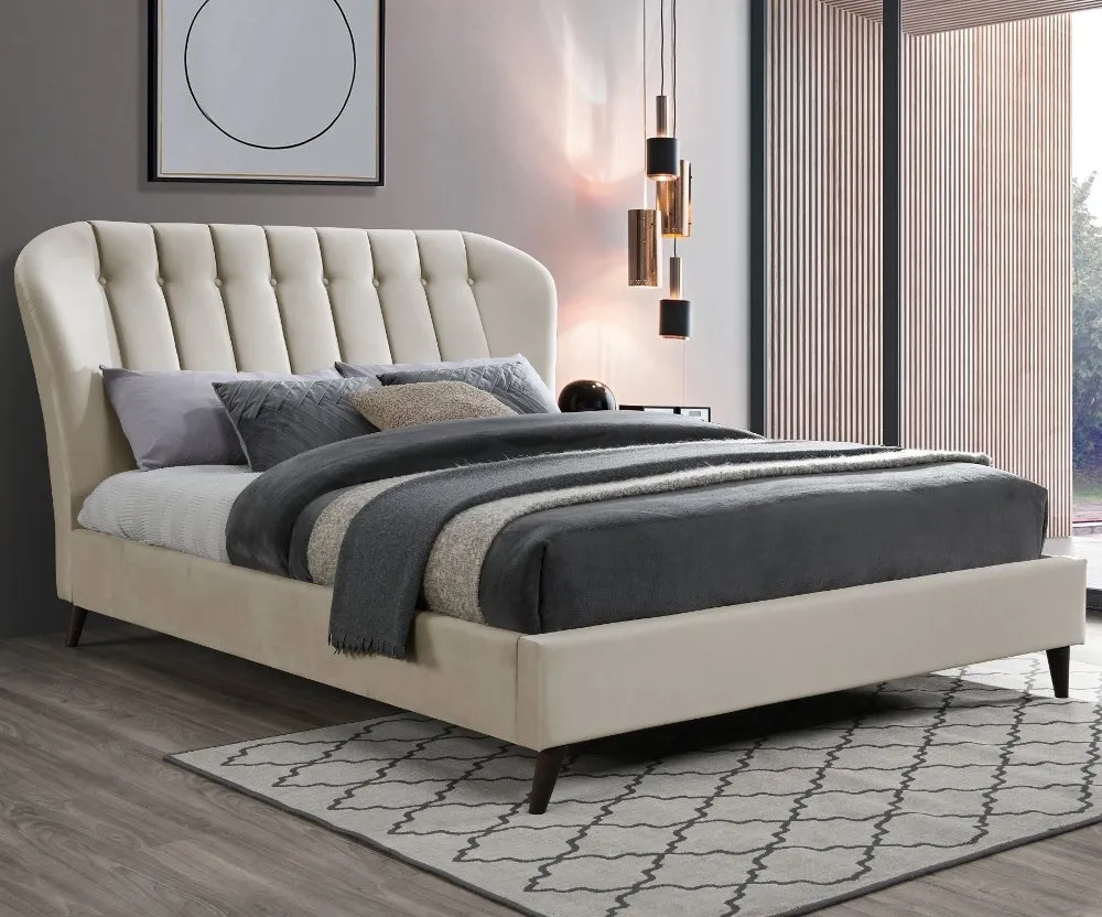 Elm Warm Stone Velvet Fabric Bed Frame - 4ft Small Double