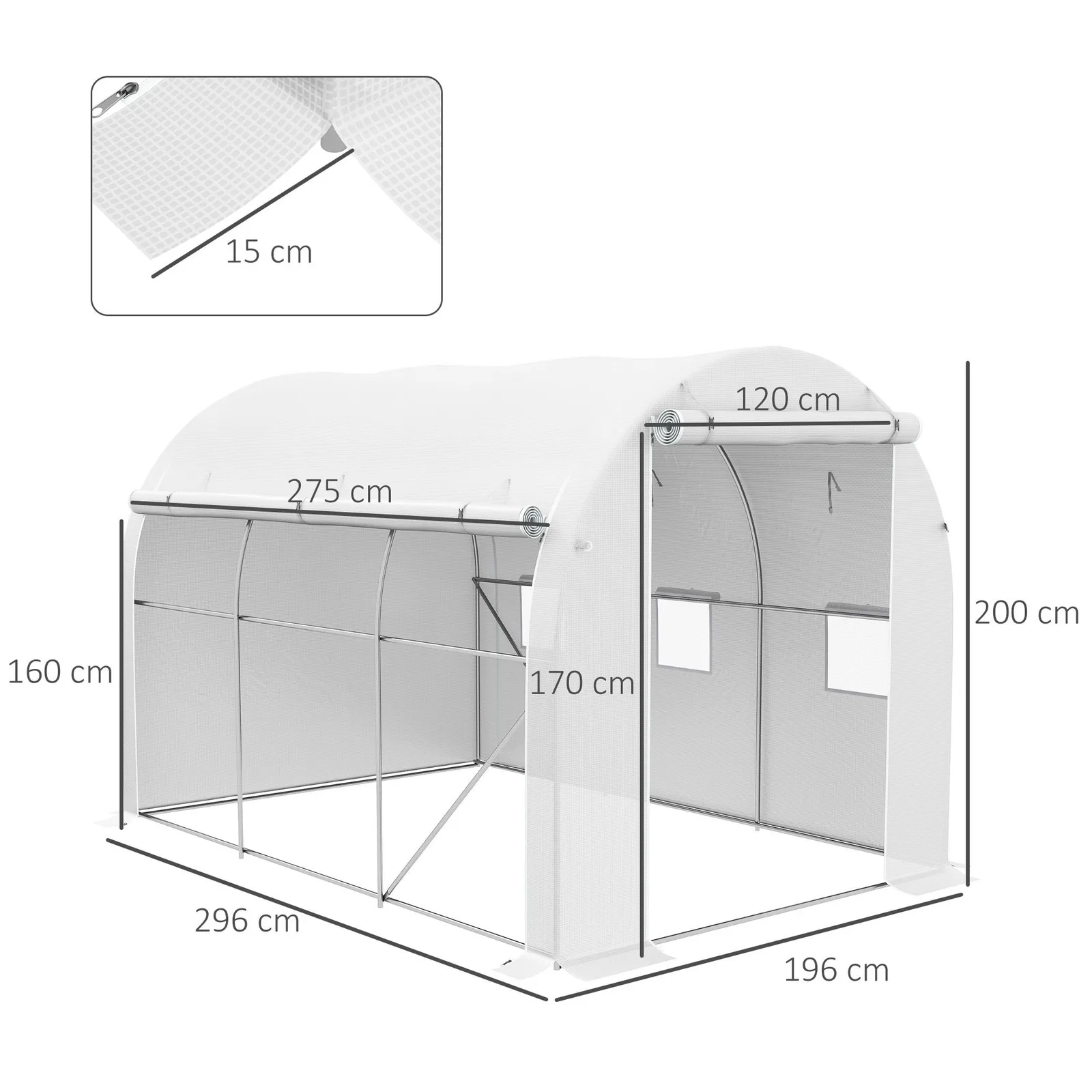 OUTSUNNY Polytunnel Greenhouse with PE Cover, Galvanised Steel Frame, White 3