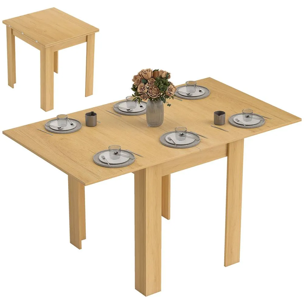 HOMCOM Folding Dining Table for 4-6, Drop Leaf Table, Natural