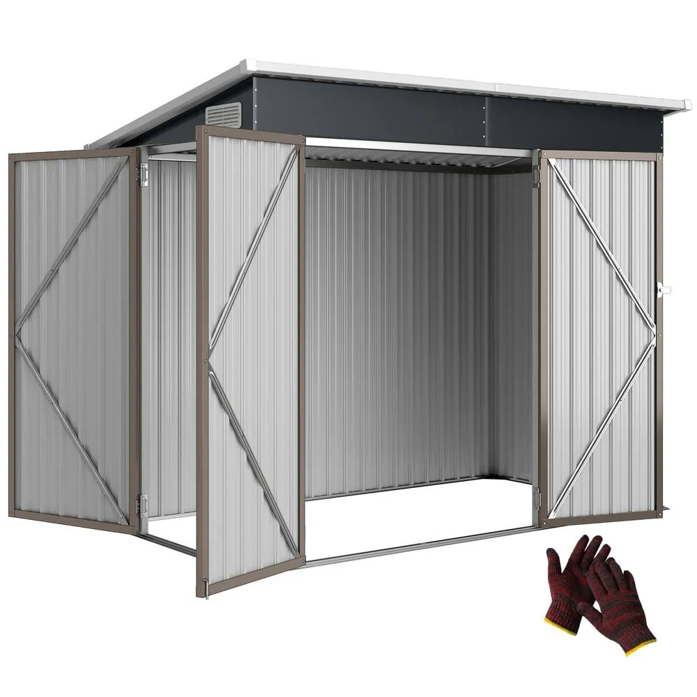 OUTSUNNY Outdoor Storage Shed, 7.5 x 4.3ft Metal Garden Shed in Light Grey 2