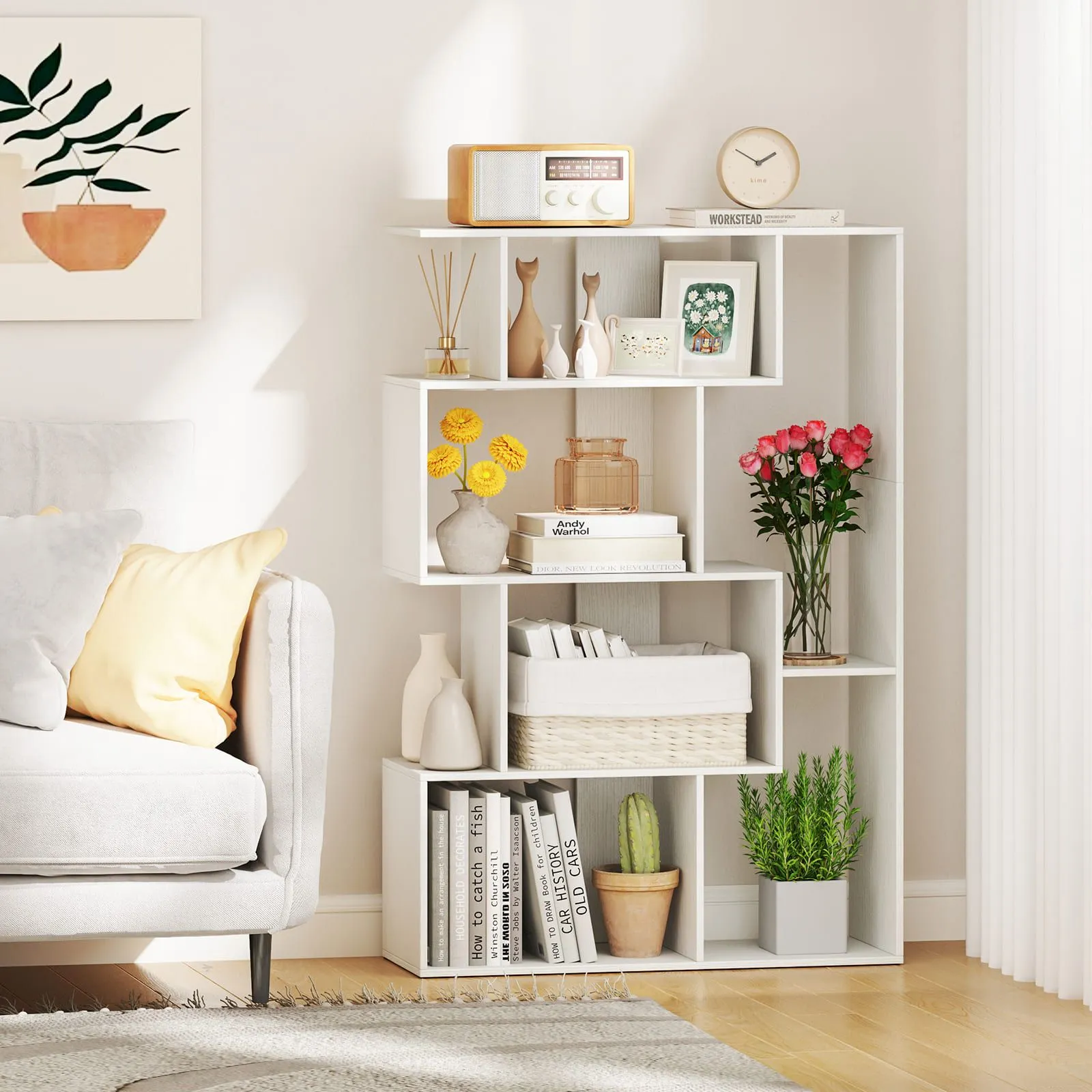 Costway Open-back Geometric Bookshelf Home 6-Cube Large Bookcase in White 3