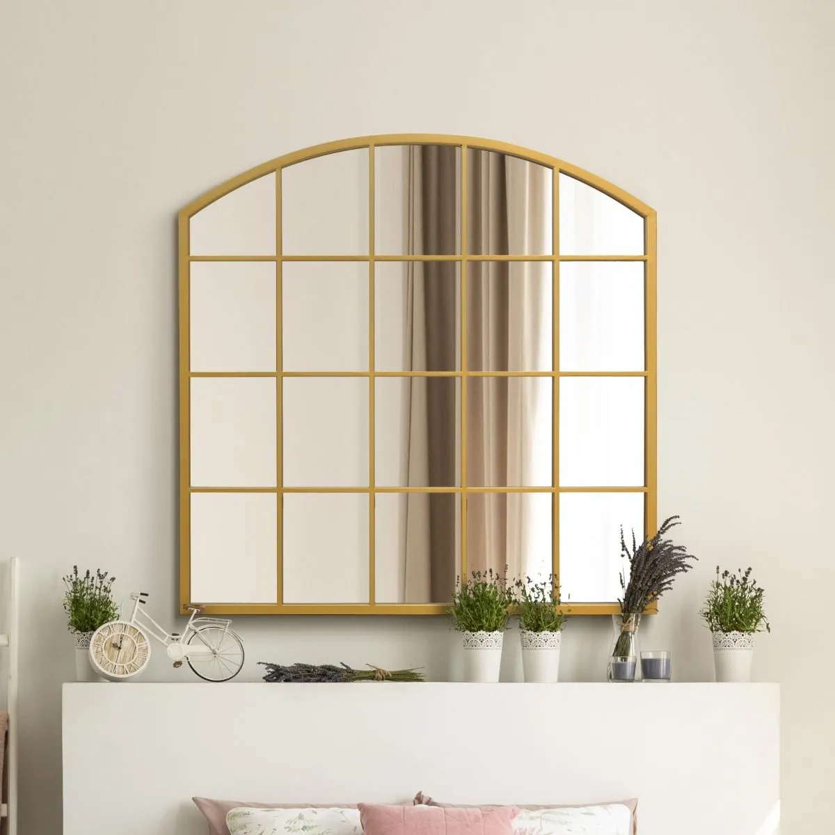 MirrorOutlet Gold Framed Arched Window Leaner/Wall Mirror 39" X 39" (100x100CM) 6