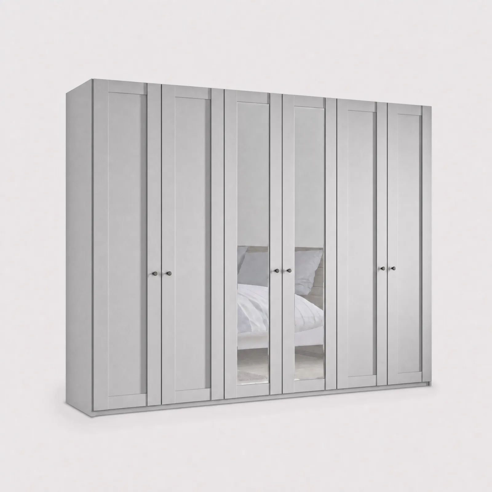 Varese 6 Dr Hinged Wardrobe W300Cm 2 Centre Mirror Dr, Grey | Barker & Stonehouse 1