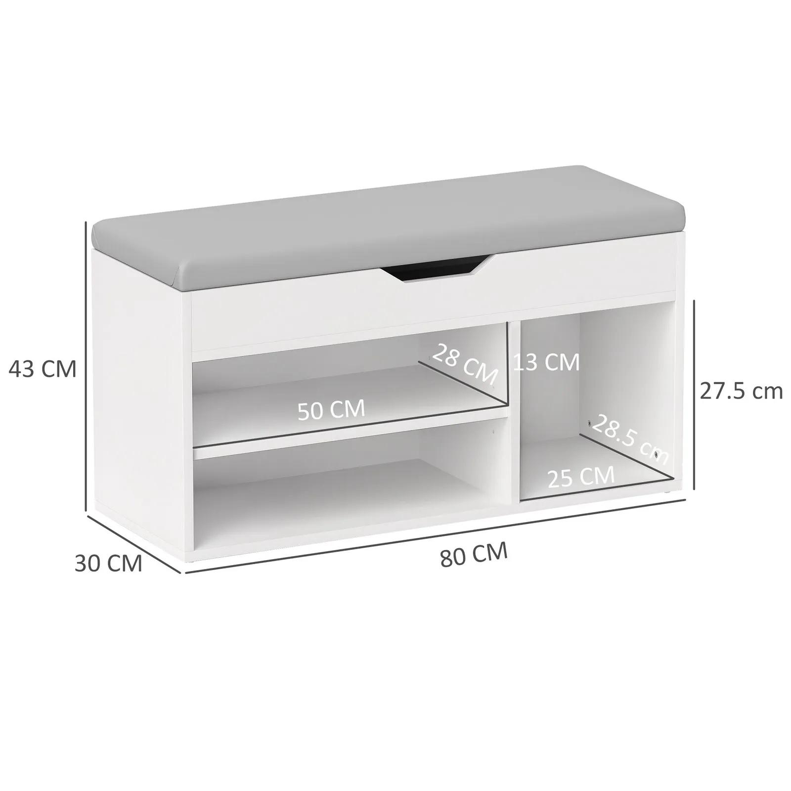HOMCOM Sit-On Shoe Storage Unit w/ Hidden Compartment Handles in Cream 3