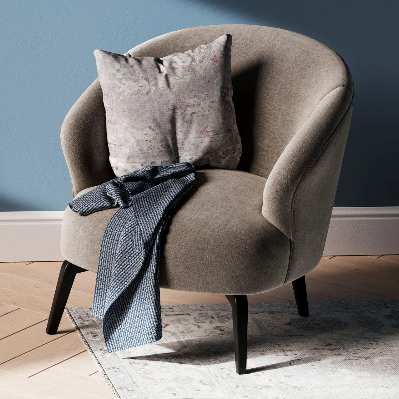 Kukoon Pale Grey Distressed Traditional Floral Washable Cotton Cushion