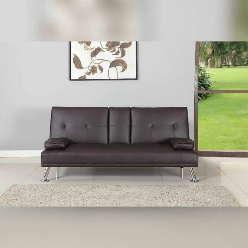 Comfy Living Ltd Faux Leather Italian Style Luxury Sofa Bed with Bluetooth Speakers in Brown 2