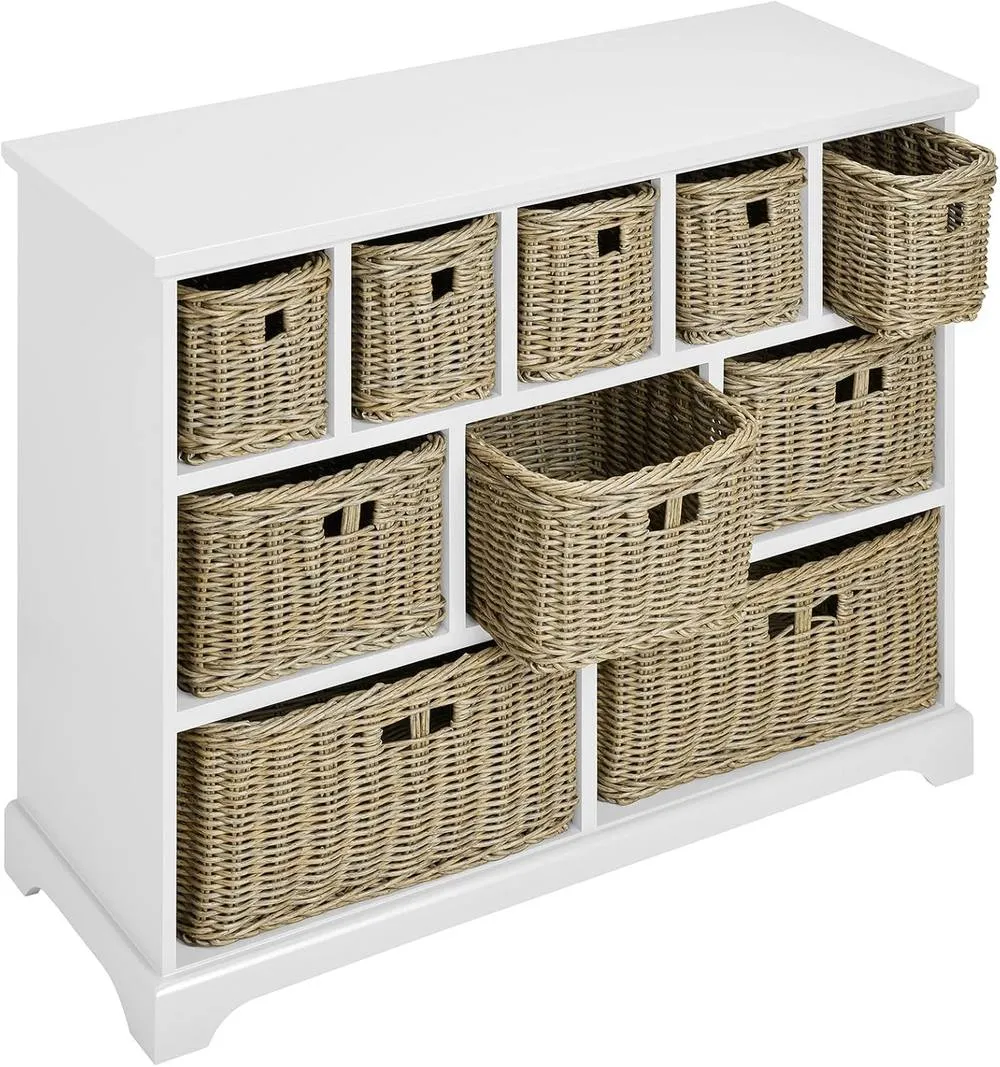 Statement Furniture Tetbury 10 Drawer Storage Unit with Brown Faux Wicker Baskets in White 4