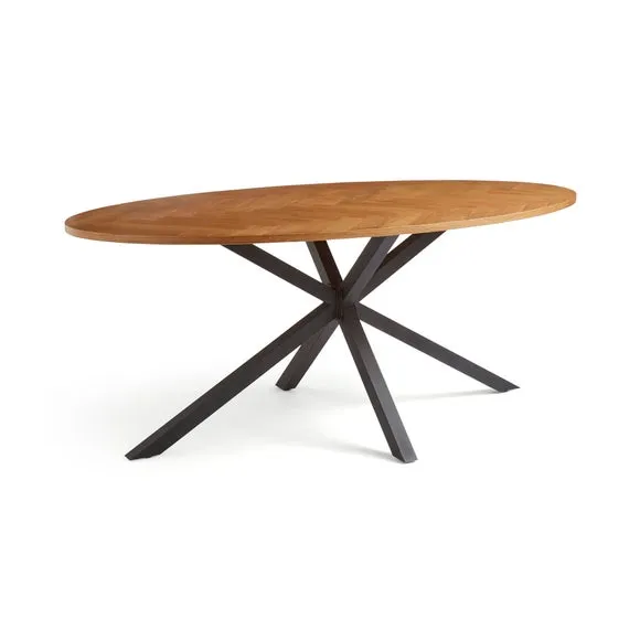 Xavi 6 Seater Oval Parquet Dining Table, Oak 2