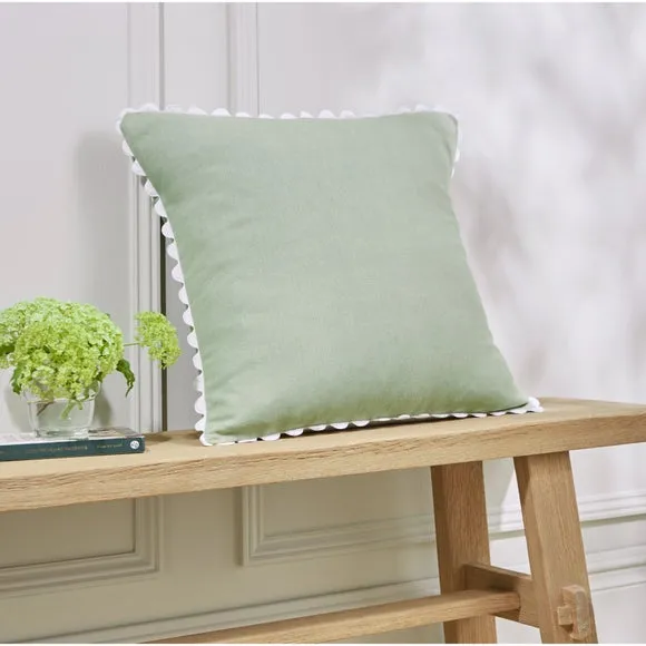 Ric Rac Trim Cotton Square Cushion Cover
