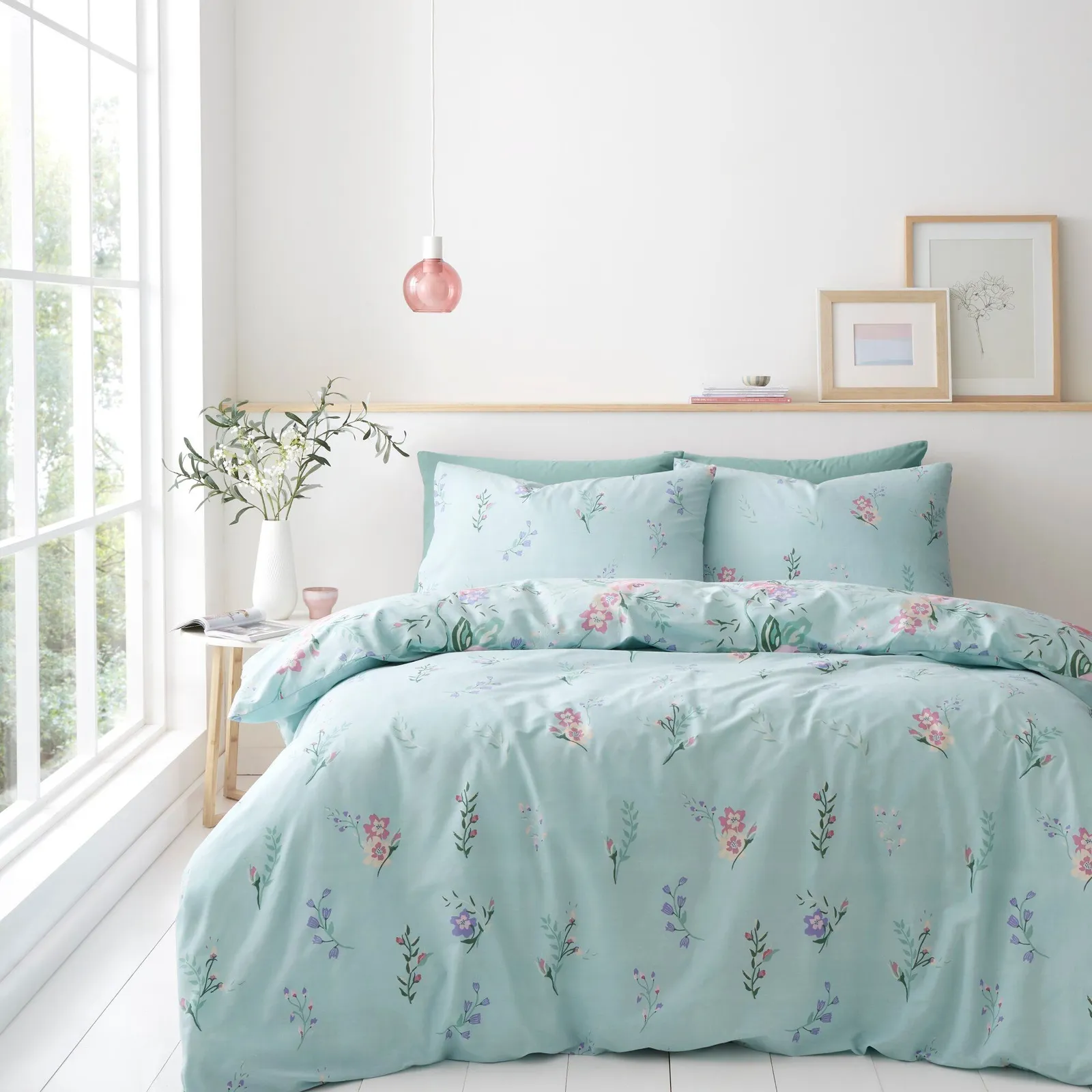 Portfolio Home Rose Garden Floral Duvet Cover Quilt Set with Pillowcase in Duck Egg Blue 2