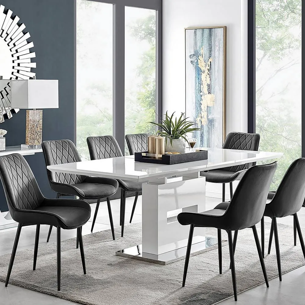FurnitureboxUK Arezzo Large Extending Dining Table & 8 Pesaro Chairs in Black